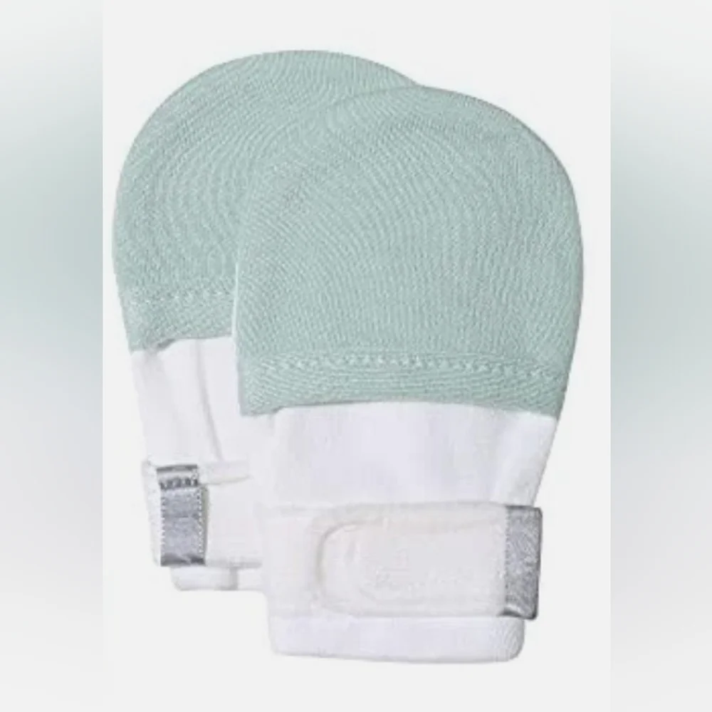 Set Of 2 Newborn (0-3 Months) No scratch Baby Mittens White, Sage Green, Gray